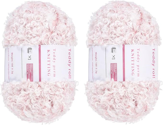 MECCANIXITY 2 Skeins Fur Yarn Soft Fluffy Chunky Yarn Fuzzy Eyelash Yarn Pale Pink for Crocheting Knit Clothes Bag - 55Yard/50m, 3.33ozx2
