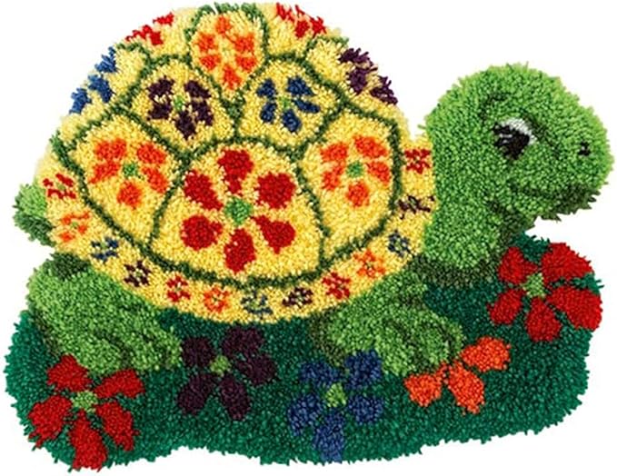 Latch Hook Kit for Adults Beginners Turtle DIY Rug Making Kits with Color Preprinted Canvas, Crafts Needlework Arts for Home Decoration Festival Gift 20X15inch
