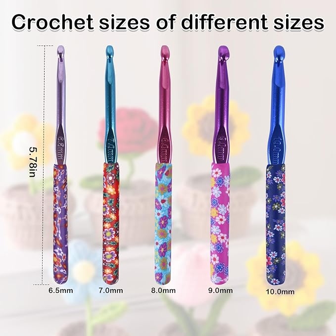 Crochet Hooks,5 Size Colorful Metal Crochet Hooks (6.5mm-10mm) Set with Stitch Markers for Beginners,Knitting Needles with Ergonomic Handles for Comfortable Crocheting