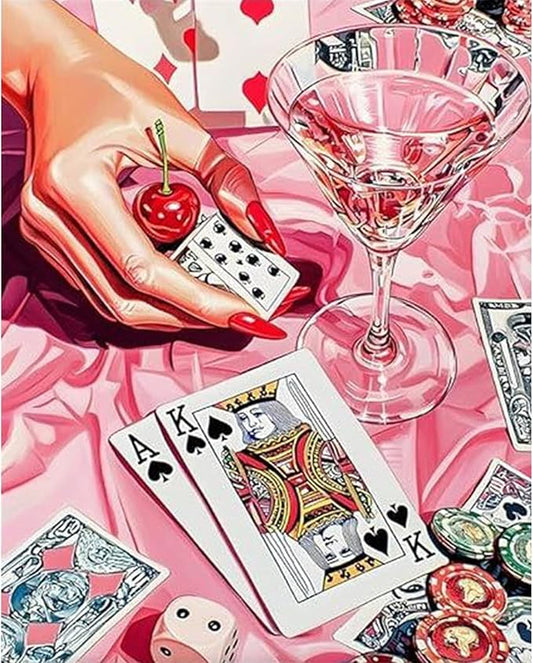 Okarina Paint by Numbers Kit for Adults Beginner Cocktail, Poker Adult Paint by Number Kits on Canvas, Pink DIY Acrylic Oil Painting by Numbers for Adults, Perfect for Home Wall Decor 16X20 Inch