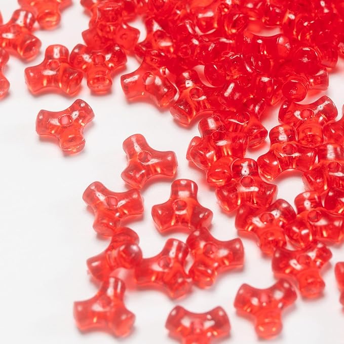 1300pcs Acrylic 10mm Plastic 3-Sided Kandi Tri-Shaped Bone Beads Bulk for Wreath Candy Cane Rainbow Holiday Tree Decorations Translucent Red