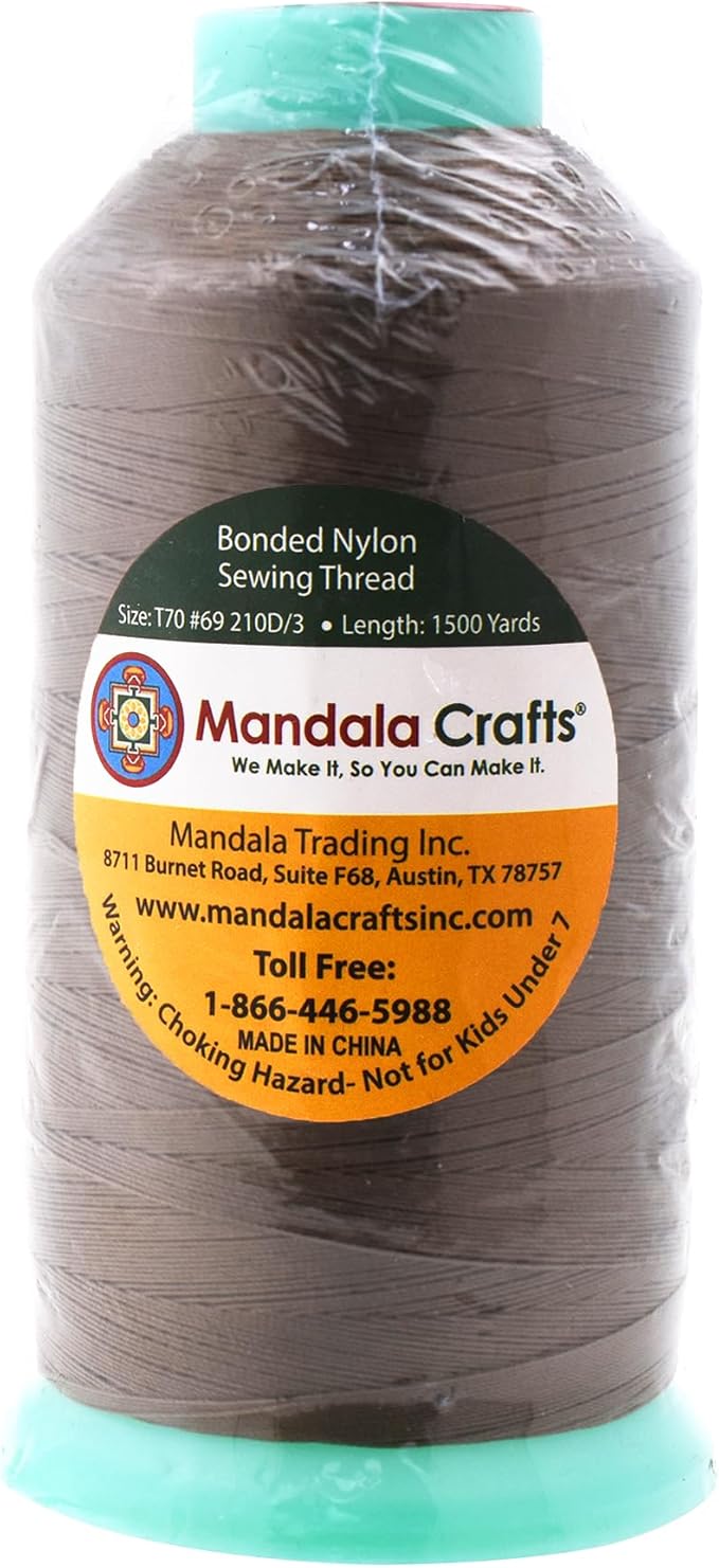 Mandala Crafts Size 69 210D T70 Bonded Nylon Thread - Coyote Brown 1500 YDs Tex 70 Heavy Duty Sewing Threads for Leather, Jeans, Weaving, Outdoor Marine Upholstery