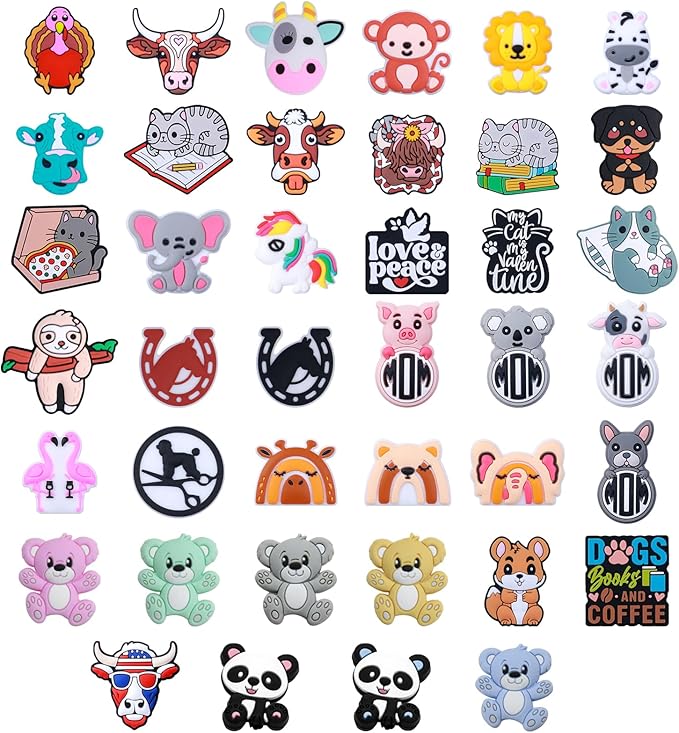 40 PCS Silicone Focal Beads for Pens Cute Animal DIY Pens Making Kit Beads Charms Bulk Assorted Shaped Silicone Beads Charms for Keychain Making Bracelet Necklace Handmade Crafts（Animal）
