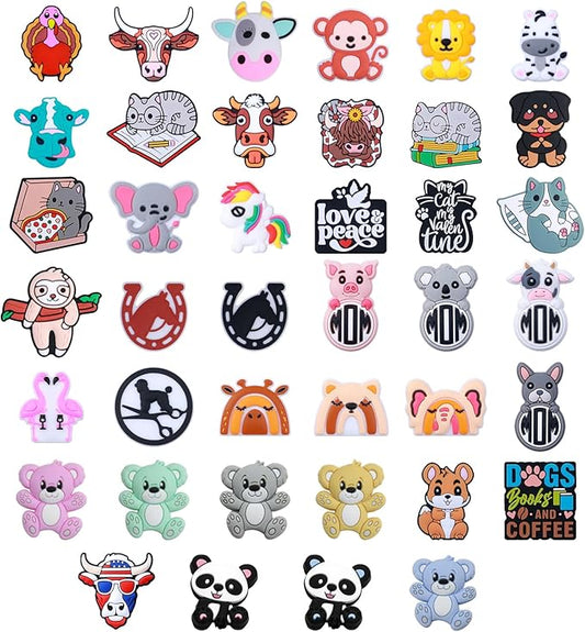 40 PCS Silicone Focal Beads for Pens Cute Animal DIY Pens Making Kit Beads Charms Bulk Assorted Shaped Silicone Beads Charms for Keychain Making Bracelet Necklace Handmade Crafts（Animal）