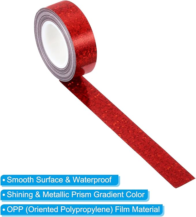 PATIKIL Glitter Sparkle Tape 15mm x 5m, 2 Pack Holographic Art Decorative Masking Tapes Self-Adhesive for DIY Scrapbook Art Craft Wrapping, Red