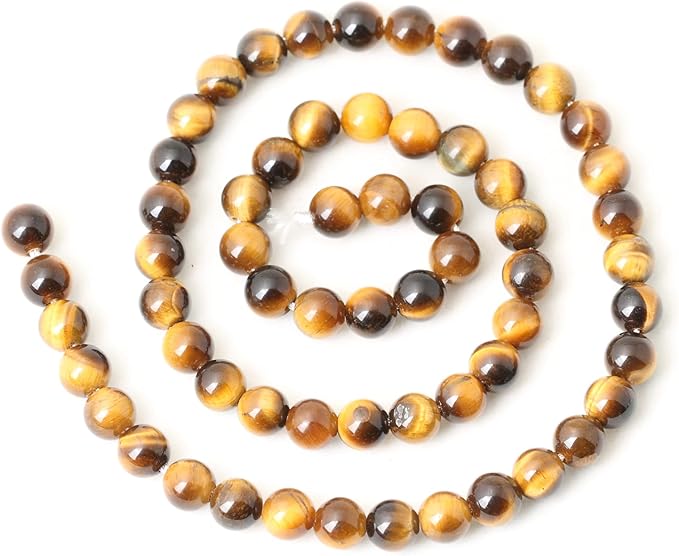 cheavian 60pcs 6mm natural yellow tiger eye stone gemstone round loose beads for jewelry making diy findings 1 strand 15"