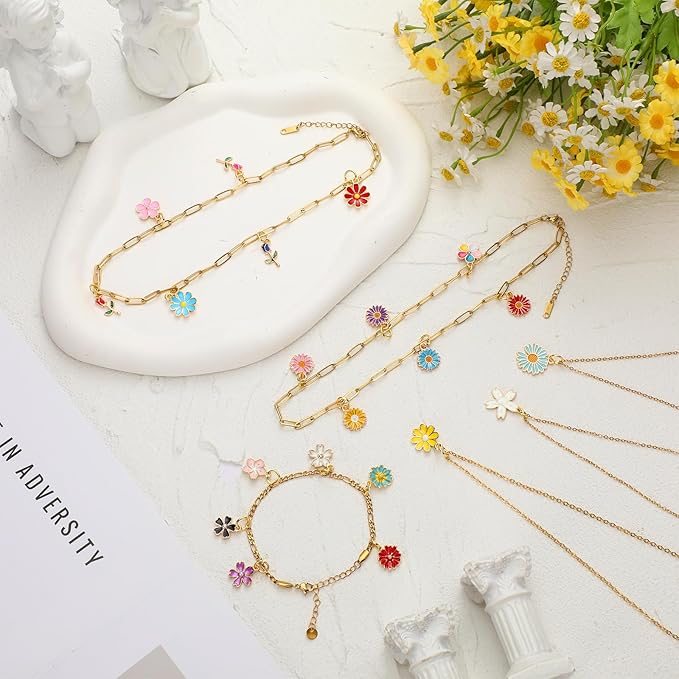Tondiamo 207 Pcs Jewelry Making Kit DIY Bracelet, Necklace, Ring Set Bangle Charm Bracelet Making Kit with 100 Charms 100 Jump Rings and Tools for Women Beginner Arts and Craft Gift(Floral)