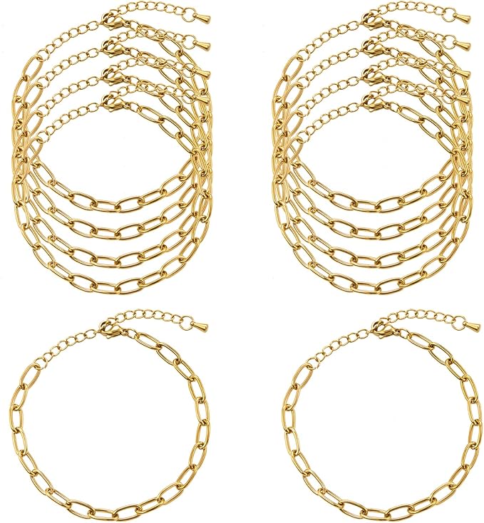 KYUNHOO 10pcs 6.7 Inches Gold Plated Paperclip Chain for Bracelet Making Stainless Steel Jewelry Supplies for Bracelet DIY with Lobster Clasps and Chain Extension