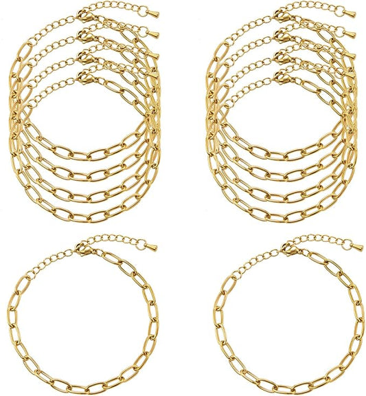 KYUNHOO 10pcs 6.7 Inches Gold Plated Paperclip Chain for Bracelet Making Stainless Steel Jewelry Supplies for Bracelet DIY with Lobster Clasps and Chain Extension