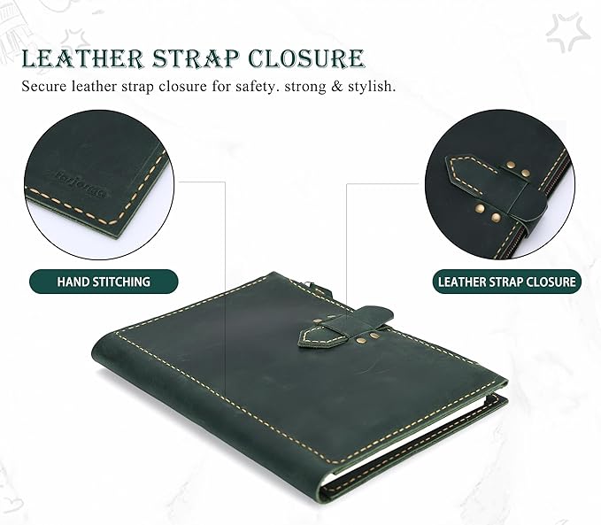 Leather Sketchbook Cover for A5/5.5"x8.5" sketch pads - Handmade Genuine Leather Artist Case with Pencil Holder & Zipper Pocket, Professional Drawing Supplies(Green, 5.5"x8.5")