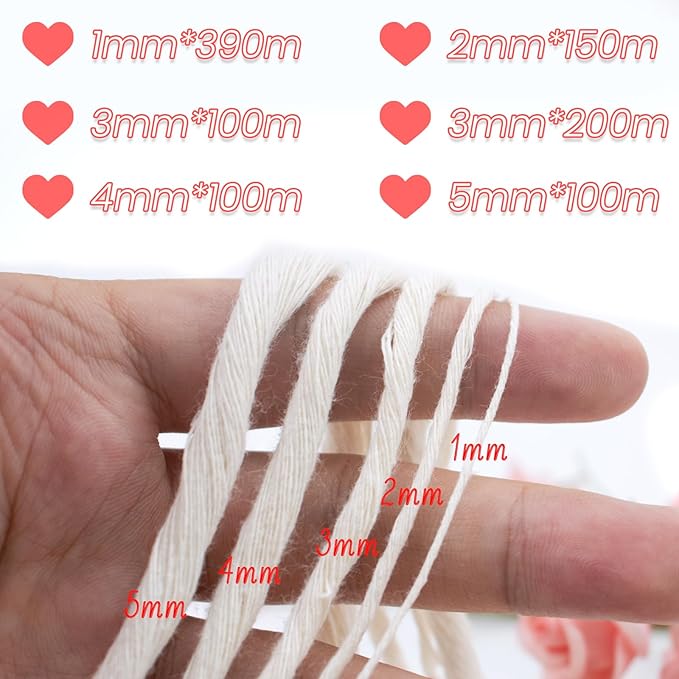 JeogYong Single Strand Macrame Cord 3mm x 218 Yards (656 Feet) Soft Cotton Rope Macrame Yarn 3 mm Macrame Cord, Macrame Supplies for Crafts Wall Hangings Plant Hangers Decorations (Light Purple)