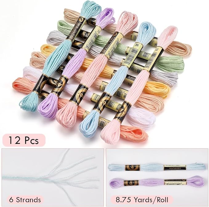 12 Skeins 105 Yards Variegated Embroidery Thread Embroidery Floss 6 Strands Macaron Friendship Bracelet String Cross Stitch Threads for Jewelry Making Bracelet Knitting Stitching DIY Supply