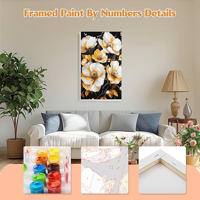 GHHKUD Flowers Paint by Numbers Kits with Frame for Adults Beginners, DIY Landscape Paint by Numbers for Kids, Painting Art on Canvas Gifts Home Wall Decor 20x30cm