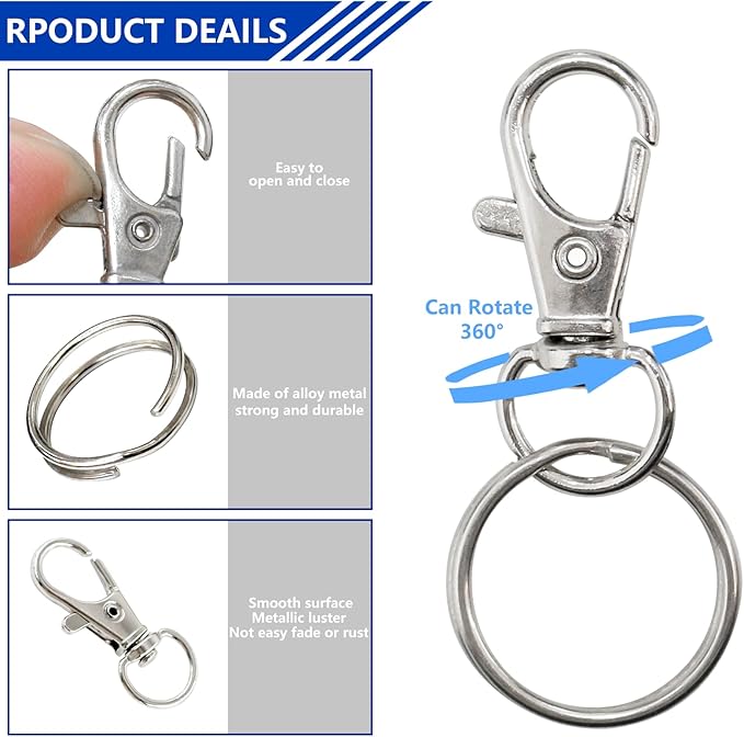 325pcs Keychain Making Kit Keychain Clips with Swivel Clasp Hooks Key Rings Lobster Clasps Open Jump Rings Extender Chains for DIY Crafts, Necklace Bracelet Jewelry Purse Making Supplies