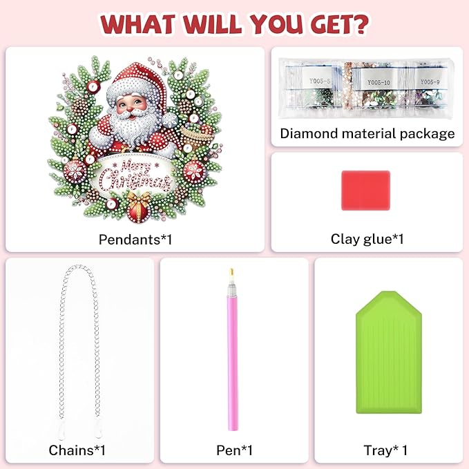 Bowetile Christmas Diamond Art Hanging Kits for Adults, Diamond Art Suncatchers Santa Claus, 5D Special Shape Diamond Painting Pendant Window Ornament Christmas Gifts for Home Door Wall Decor