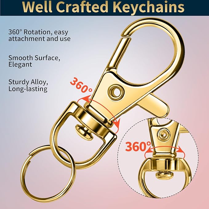 LEOBRO 60 PCS Lobster Claw Clasps and Key Rings, Keychain Clips and Key Chain Rings, Keychain Making Kit, for Key Chains, Jewelry Making, Crafts, Gold & Silver