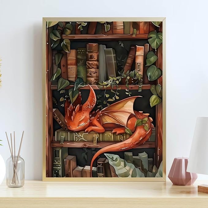 Dragon Stamped Cross Stitch Kits for Adults Beginner, Bookshelf Counted Cross Stitch Kits Printed Stitching Cute Patterns Dimensions Needlepoint Art Crafts Embroidery Kits for Adults