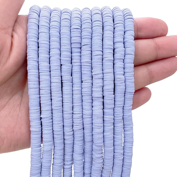 10 Strands Clay Bead, Heishi Beads for Bracelet Stack, Earth Tone Clay Beads for Adults, Flat Beads Kit for Friendship Bracelets, Neutral Beads Bracelet Making Kit(Lavender)