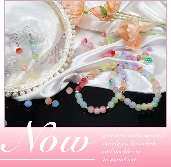 TOAOB 600pcs Glass Beads for Jewelry Making 24 Colors 8mm Round Crystal Gradient Beads Bracelet Making Kit for Necklace Jewelry Making and DIY Crafts