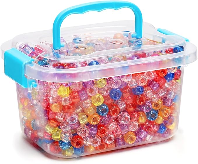 gaganiu pony beads 1100+ pcs – glitter mix plastic kandi beads in jar for bracelets, hair braids, jewelry making & diy crafts