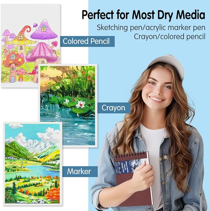 5.8x8.3in Sketch Book, 60Sheets Spiral Bound Notebooks, Bright White 92lbs/150gsm Acid-Free Drawing Paper for Painting,Sketching, Professional Sketch Pad for Artists, Beginners. BW-Wine Red