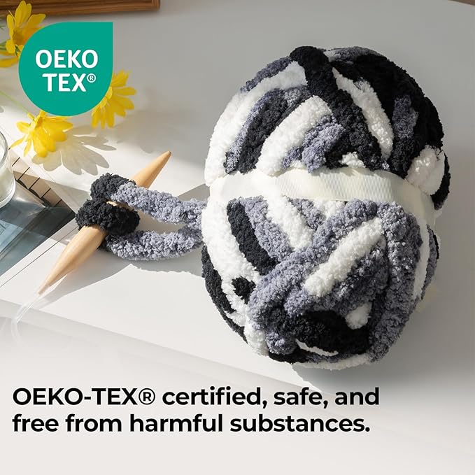 Chunky Yarn for Hand Knitting & Crocheting – Mixed Color Soft, Bulky Jumbo Yarn for Blankets, Scarves, DIY Projects, 8-Pack (Black, White, Gray)
