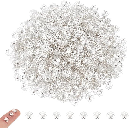 UNICRAFTALE 2000Pcs Silver Filigree Loose Spacer Beads 6mm Iron Flower End Caps Multi-Petal Bead Caps for Jewelry Making Crafts