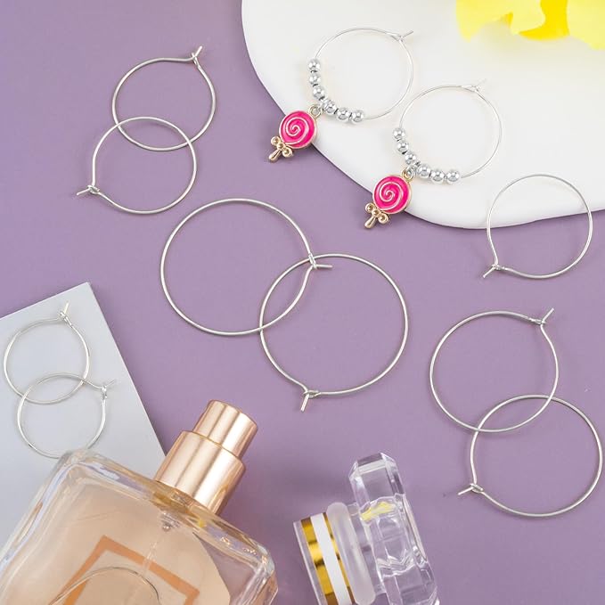 OIIKI 120PCS Earring Hoops, Beading, 4 Sizes, Silver Plated, Open, Round, for DIY Jewelry Crafts