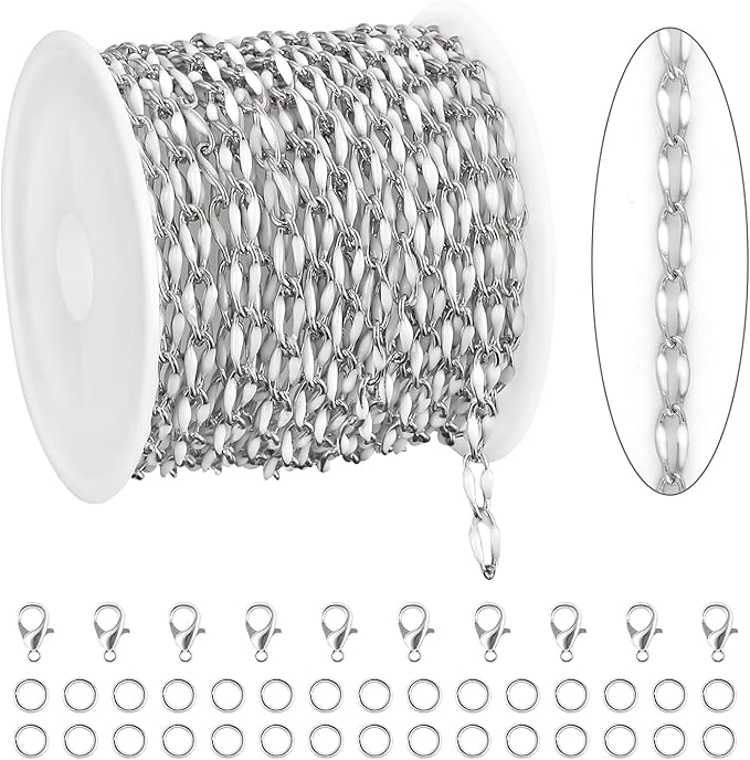 4 Meters White Oil Drip Lip Chain Link Silver Jewelry Chains for Making Jewelry Thin Craft Chain Roll with Lobster Clasps Jump Rings Supply Jewelry Making Findings