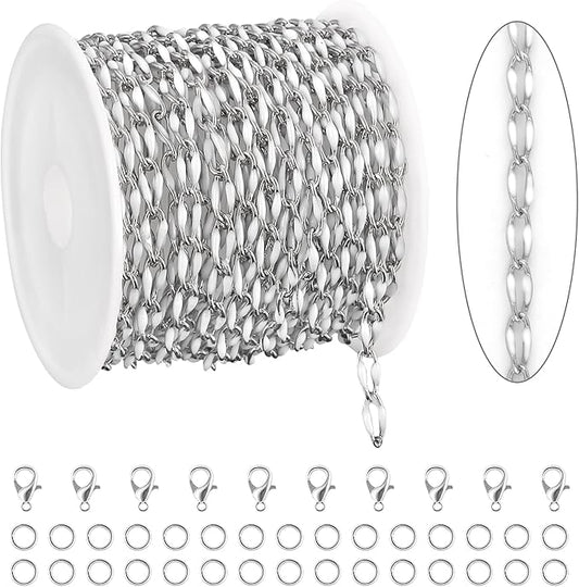 4 Meters White Oil Drip Lip Chain Link Silver Jewelry Chains for Making Jewelry Thin Craft Chain Roll with Lobster Clasps Jump Rings Supply Jewelry Making Findings