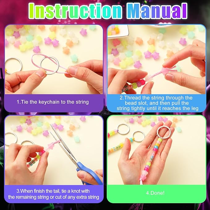 Landical 564 Pcs Glow Beads Keychain Making Kit DIY Glow in The Dark Key Chain Craft Adjustable Letter Bead Charm Neon Theme Party Favor Gift Backpack Accessories Holiday Decoration(Adorable Color)