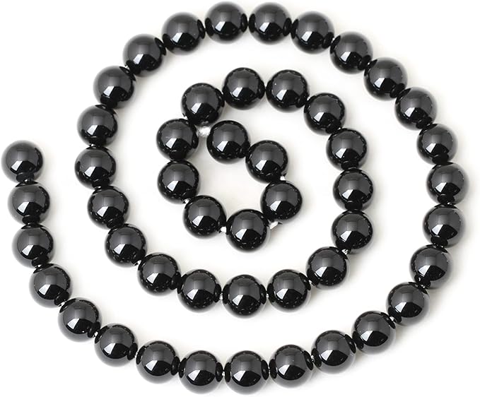 45PCS 8mm Black Smooth Polish Onyx Agate Gemstone Round Loose Beads for Jewelry Making 1 Strand 15"