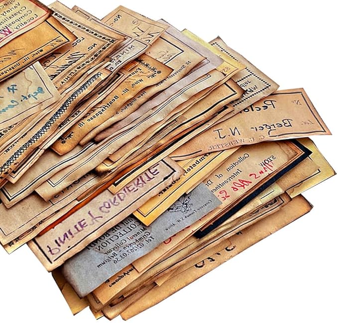 Coffee Stained Junk Journal Supplies, Handwritten Style Ephemera for Junk Journals, 45pcs Vintage Decoupage Paper for Scrapbook Kit, Aged Tag Label Materials for Room Decor Wall Collage Kit