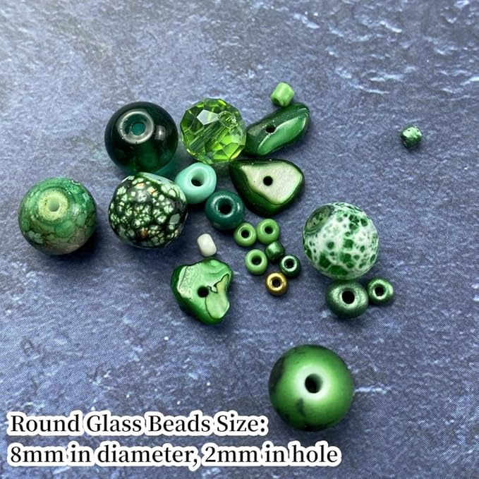 Assorted Glass Resin Beads Multi Size Colors Smooth Cracked Gravel Millet Spacer Beads for Bracelets Necklace Earring DIY Jewelry Making Craft(Grass Green Series)