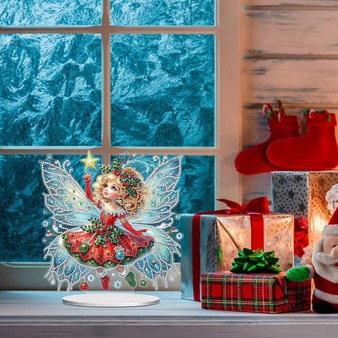 LAKEQUILL Christmas Diamond Art Painting Kits, Angel Girl Tabletop Ornament, Stand Up Diamond Art Desktop Kits for Home Office Decor, New Year Gift