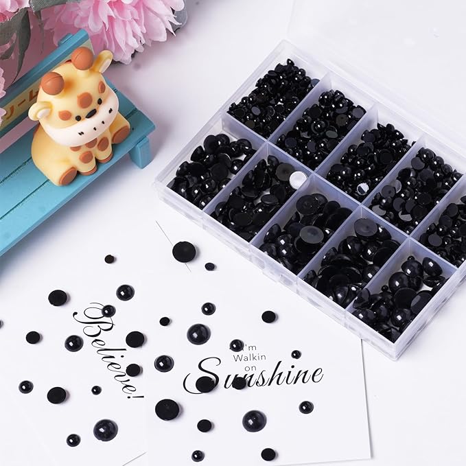 Zhbrchz 850pcs Round Black Plastic Doll Eyes 4mm 5mm 6mm 8mm 10mm Flatback Cabochon Button Eyeball Beads for Stuffed Animals Amigurumis Crochet Bears Crafts Making