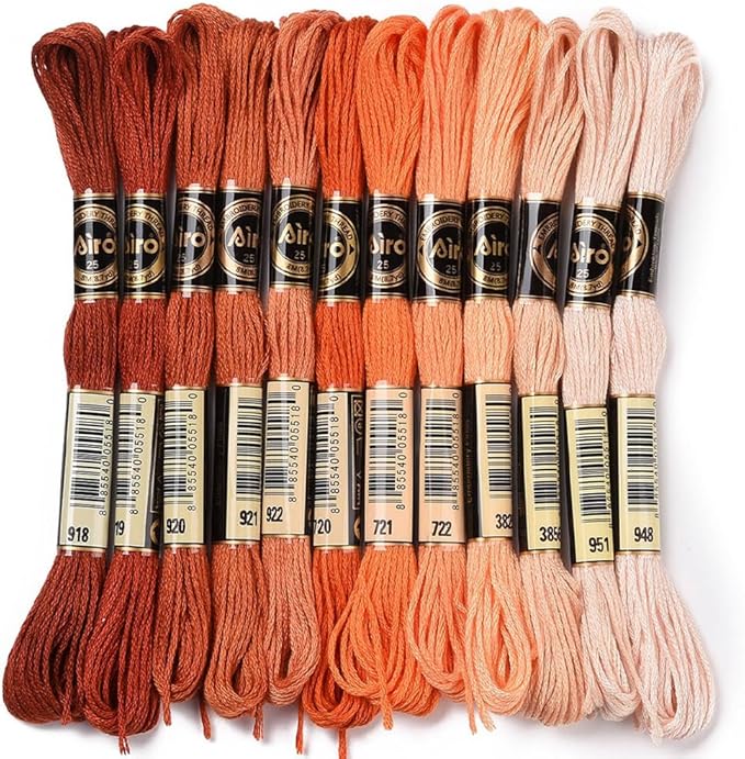 12 Skeins 6 Ply Variegated Embroidery Floss Orange Gradient Crewel Friendship Bracelet String Bulk Cross Stitch Floss Yarn Thread Bulk for Jewelry Making Hand Sewing Stitching Crafts DIY