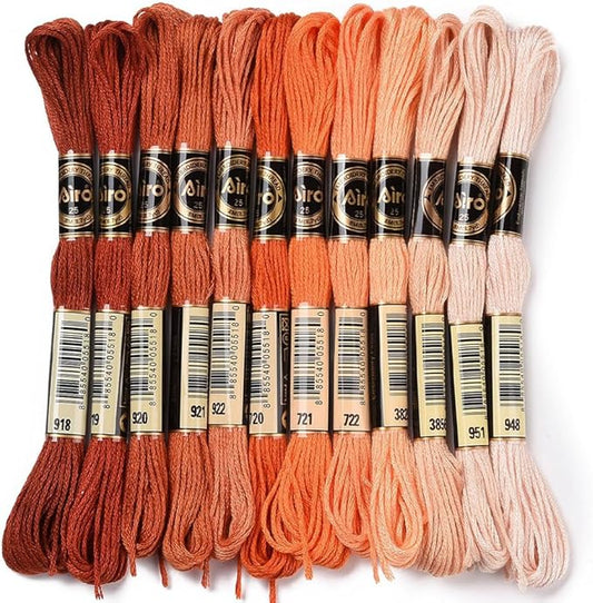 12 Skeins 6 Ply Variegated Embroidery Floss Orange Gradient Crewel Friendship Bracelet String Bulk Cross Stitch Floss Yarn Thread Bulk for Jewelry Making Hand Sewing Stitching Crafts DIY