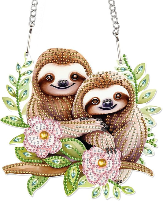 AiYuanzsh Diamond Art Painting Pendant Kits Animal 5D Diamond Painting Art Hanging Kit Cute Brown Sloth DIY Diamond Crystal Window Pendant Kit for Adults Gift Wall Home Decoration