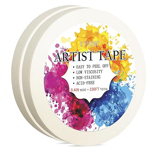Low Tack 2 Packs White Artist Tape for Watercolor Paper Drafting Art Masking Tape Acid Free Painter Watercolor Tape for Painting Canvas Framing, 0.4 inch Wide 330FT Long Total