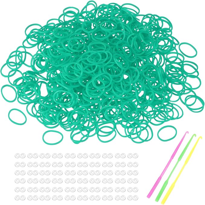 MECCANIXITY 1800 Pcs Loom Rubber Bands Kit with 75 Pcs S-Clips 3-Hooks Rubber Bands Refill Bracelet Making Kits for Weaving DIY Handcrafts Gift, Light Green