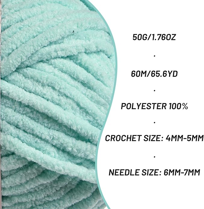 3 Packs Plush Chenille Chunky Crochet Yarn - Baby Yarn for Crocheting Soft - Velvet Yarns Knitting for Blankets Crafts - Fluffy Amigurumi Yarns 150g / 196.8yds (3 Aqua Green)