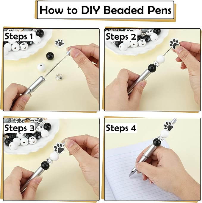 18pcs DIY Beadable Pens Set Pens for Beads Dog Paw Pattern Beaded Pen Kit for Students Teacher Office Supplies DIY Making Gifts(Paw)