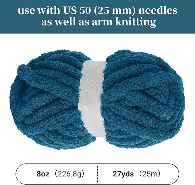 BALAPET 8 Pack Chunky Chenille Yarn for Crocheting & Knitting, 27yds 8 oz Each Skein Soft Fluffy Kitting Yarn Set, Thick Velvet Plush Yarn for Handcrafts Weaving Making Blankets, Indigo Blue