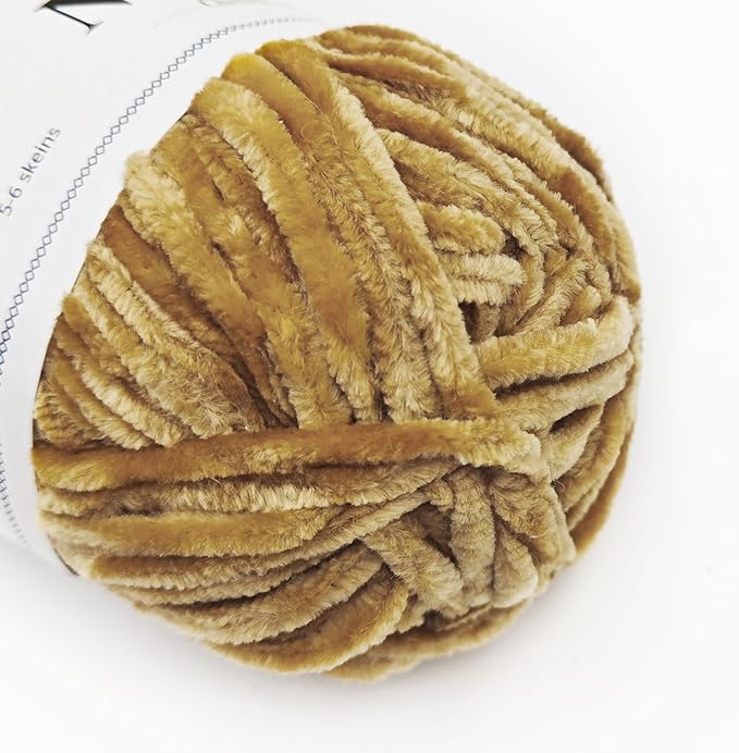 NICEEC 3 Skeins Soft Chenille Yarn Blanket Yarn for Knitting Fancy Yarn for Crochet Weaving DIY Craft Total Length 3×85m (3×93yds, 3×50g)_Light Brown