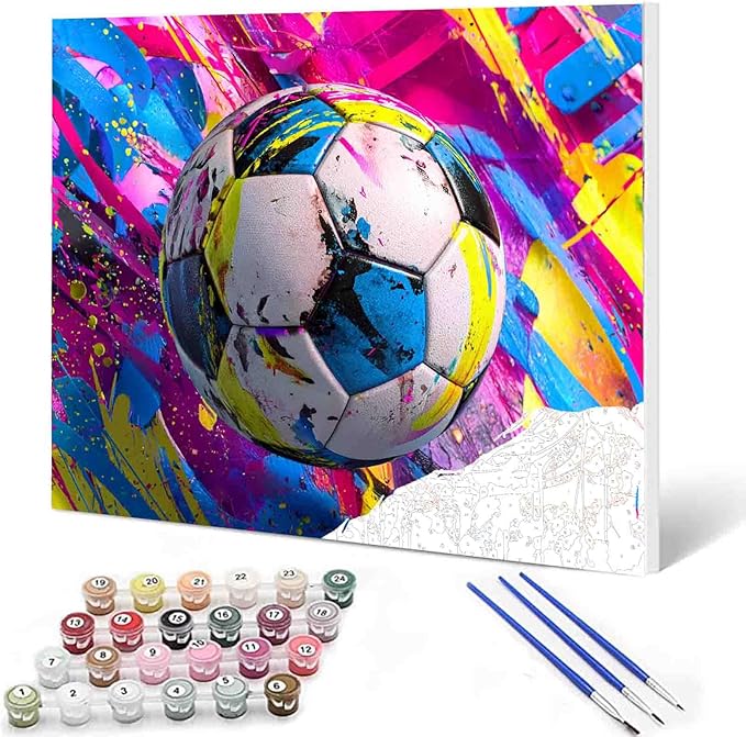 Aihonmin DIY Paint by Numbers,Colorful Soccer,Canvas Oil Painting Kit for Kids and Adults,Drawing Paintwork Acrylic Pigment,for Boys Room Decor Sports Decor for Boys Bedroom(Frameless)