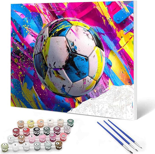 Aihonmin DIY Paint by Numbers,Colorful Soccer,Canvas Oil Painting Kit for Kids and Adults,Drawing Paintwork Acrylic Pigment,for Boys Room Decor Sports Decor for Boys Bedroom(Frameless)