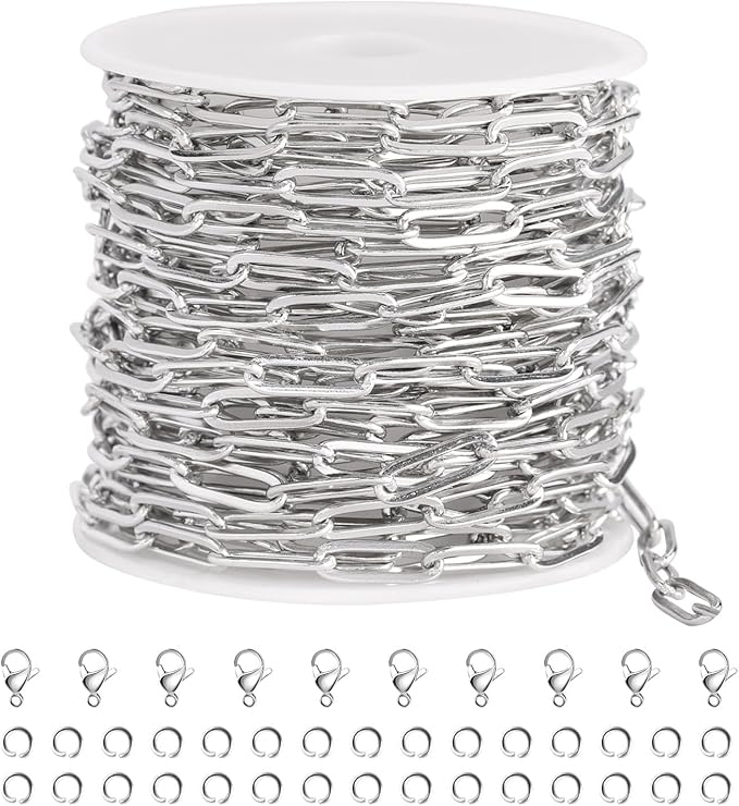 SMYHTGLIF 5 Meters Flat Paperclip Stainless Steel Jewelry Making Chains Silver Necklace Bracelet DIY Jewelry Making Findings