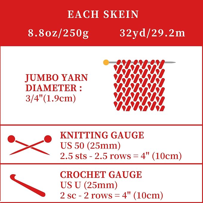 SUNTQ 8 Pack Chunky Chenille Yarn for Crocheting, Bulky Thick Fluffy Yarn for Hand Knitting Blanket, Soft Plush Knitting Yarn for Cushions, Pet Bed,Home Decor,Christmas Red(32 yds,8.8 oz Each Skein)