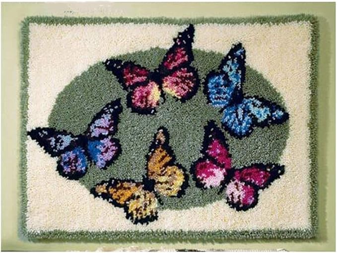 Latch Hook Kits, Butterfly DIY Latch Hook Rug Crafts for Adults Cushion Cross Stitch with Printed Canvas Pattern Embroidery for Home Decor Gift 52X38cm/20.5 Inch X15 Inch